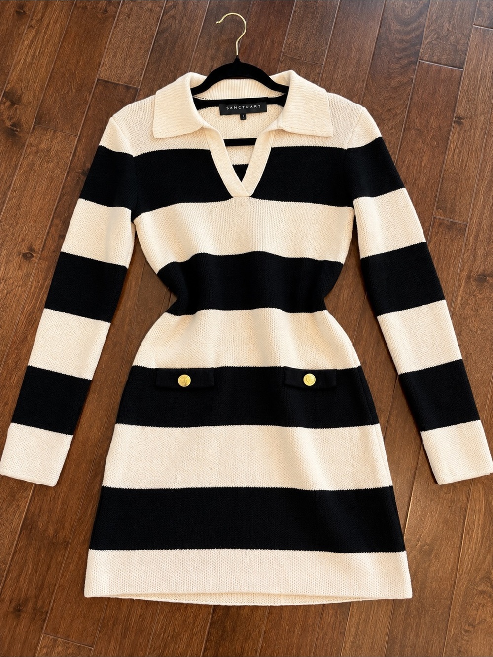 Black and Cream Striped Knit Polo Dress